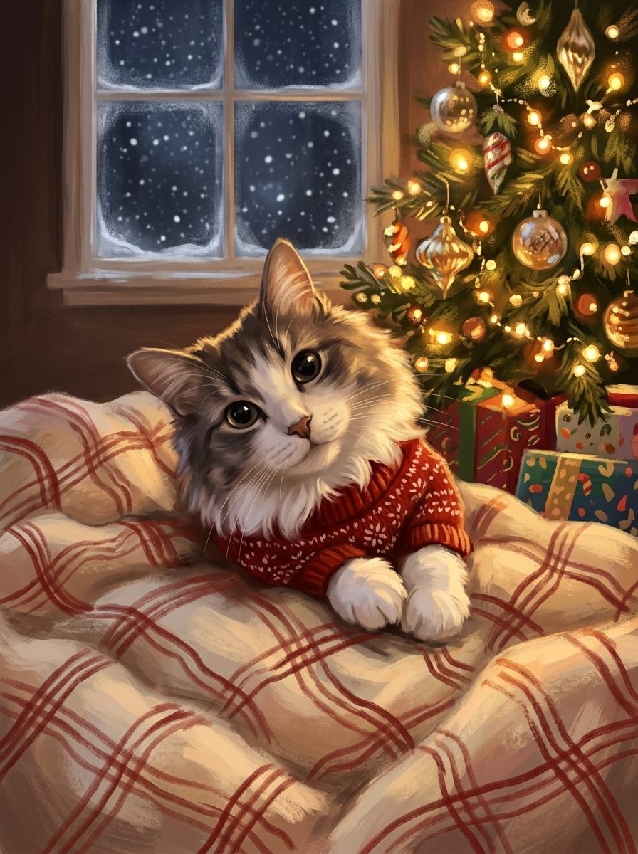 Kat in kerstsfeer